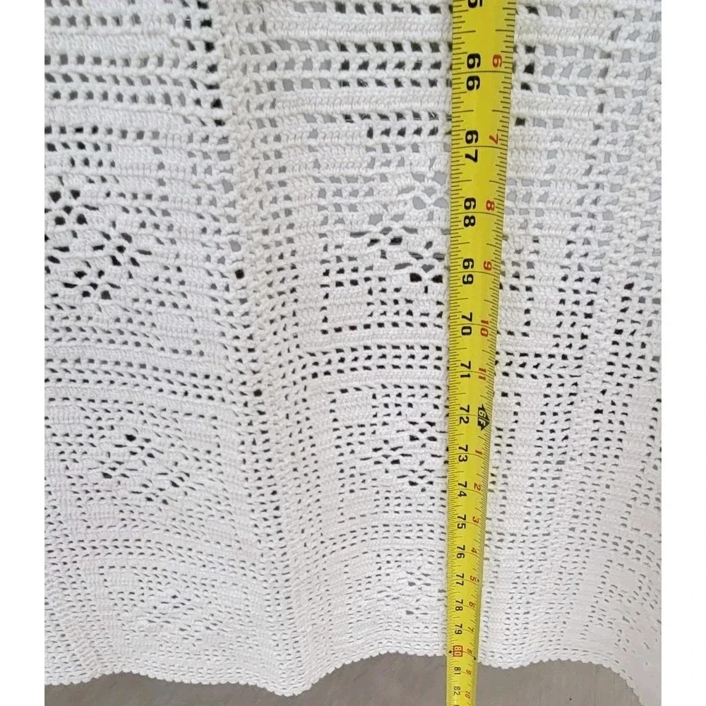 Vintage Handmade Filet Crochet Bedspread Tablecloth 64x80 White Cotton Lace
